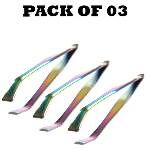Forgica Multi Color Tweezers Curved Titanium Color For Long Lasting Pack of 03