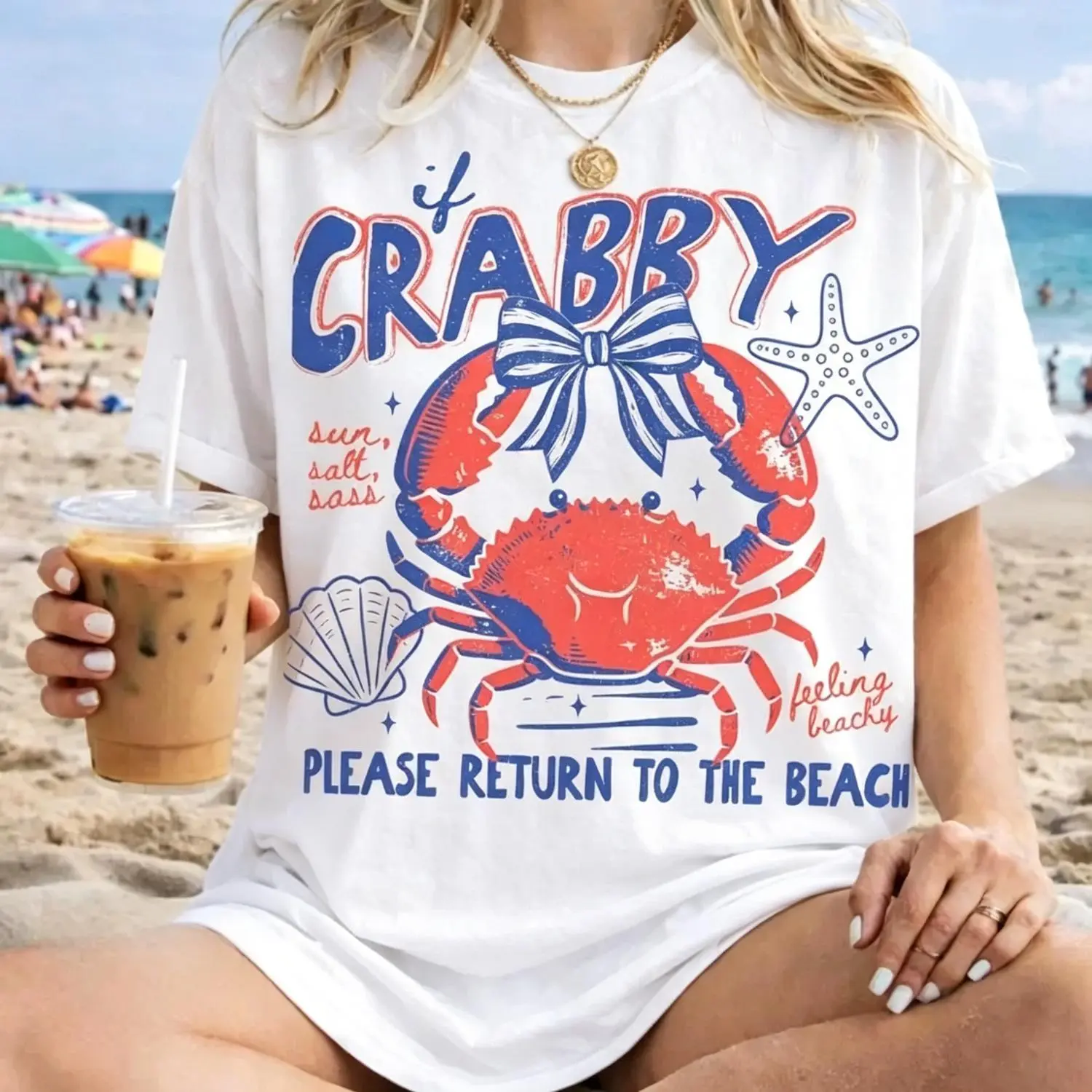 If Crabby Please Return To The Beach Vintage T-shirt Trendy Spring Break Summer Coastal Nautical Vacation Funny Tshirt graphic tee