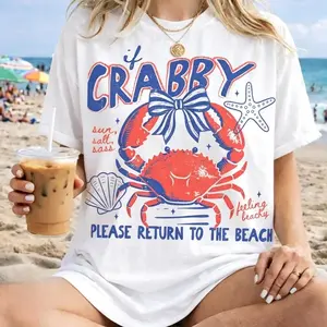 If Crabby Please Return To The Beach Vintage T-shirt Trendy Spring Break Summer Coastal Nautical Vacation Funny Tshirt