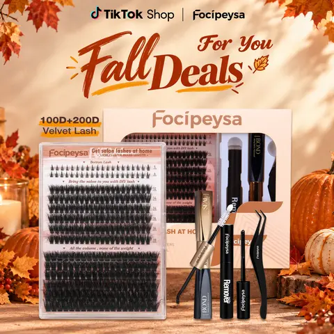 Focipeysa Velvet Cosmetic Lash Clusters Kit | 100D+200D Eyelash Enhancing False Eyelashes | Volume Clusters with Bottom Lashes | 12-18mm D-Curl, Waterproof, Ultra-Dense | Long-Lasting for DIY Home Use