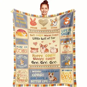 Vintage Style Corgi Flannel Blanket, Warm Soft Throw for Sofa Bed Travel, All Seasons Comfort, Gift for Birthdays Christmas Halloween