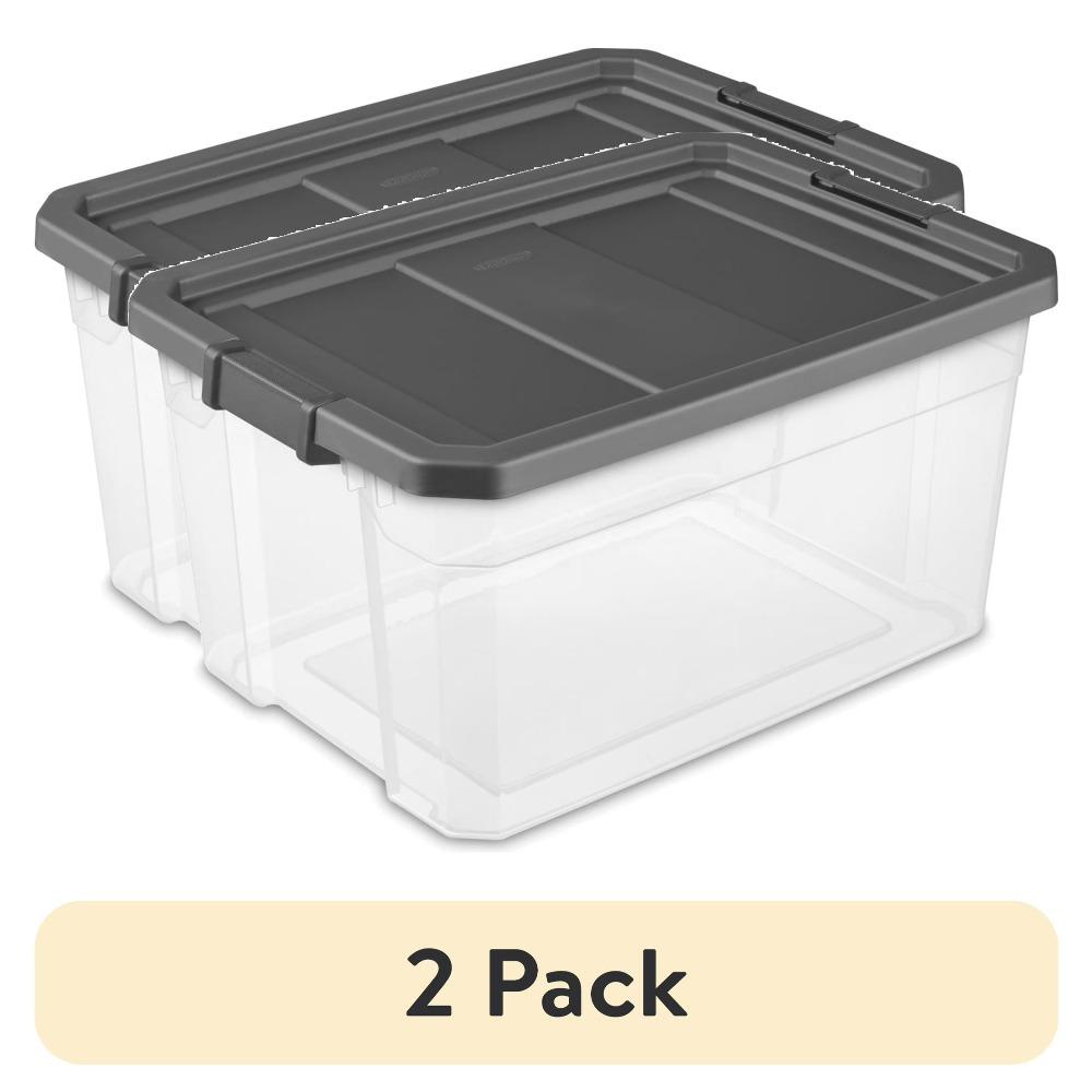 (2 pack) Sterilite 76 Quart Stacker Box, Durable Clear Plastic Storage Bin with Latch Lid, Dark Gray