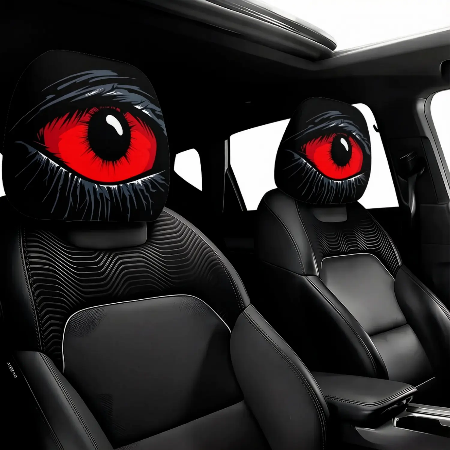 Car Headrest Covers with Gothic Red Devil's Eye, 2 Pcs Washable Street Style Car Accessories, Red & Black Interior Decor for GM Vehicles homedecor