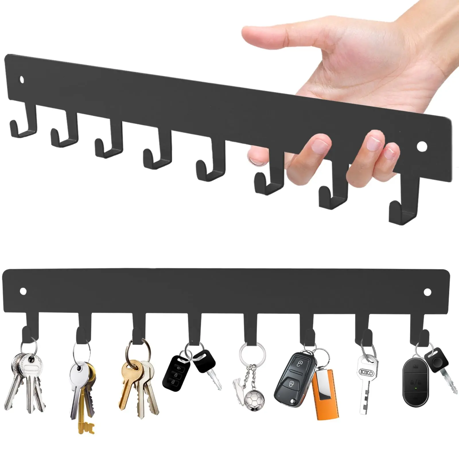 2 Pack Key Holder For Wall  Hooks With 8 No Drilling Required Self-adhesive Hallway Mount Keychain Corridor Living Room (grey)