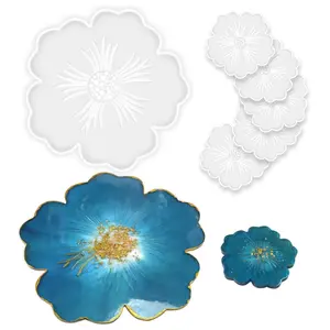 6PCS Silicone Resin Molds, 1PCS Large Resin Tray Mold and 5PCS Coaster Molds for Resin Casting, Flower Shape Epoxy Resins Casting Molds for DIY, Home Decoration, Table Wine Tray