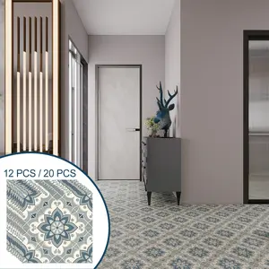 12/20 pack of 0.44mm thick retro classic self-adhesive floor tiles, 30cm x 30cm, washable, waterproof, oil proof, anti slip DIY floor stickers, suitable for living room, kitchen, bedroom, home and dormitory decoration, bohemian style, Decorative Tiles