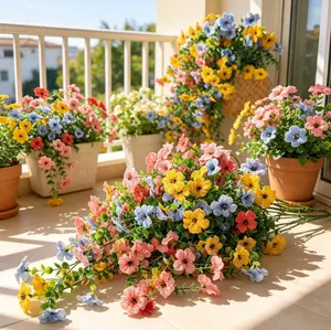 8-Piece Outdoor UV-Resistant Artificial Hanging Flower Set - Faux Silk Daisy Flowers, Realistic Orange Eucalyptus Fake Plants for Home Porches, Gardens, Indoor Planters