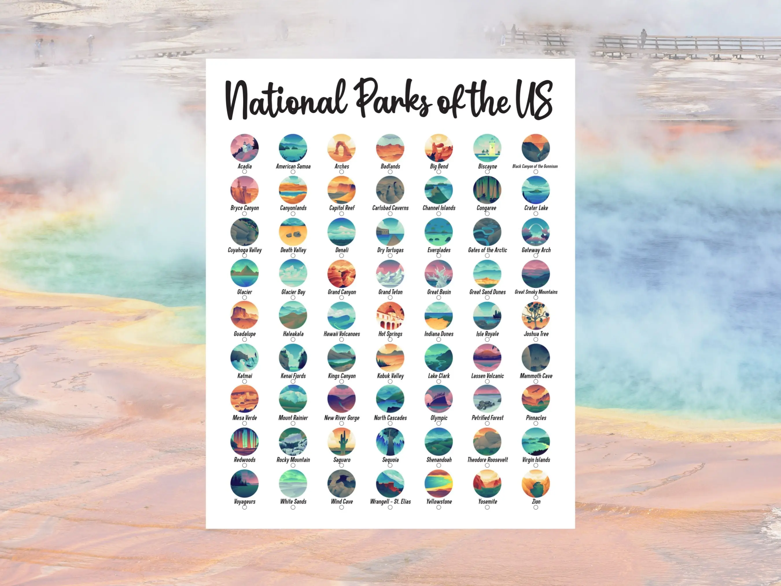 NEW! 63 National Park Checklist Poster / National Park Poster