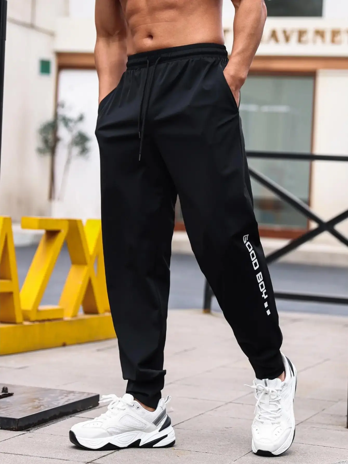 Men's Athletic Jogger Pants - Athleisure & Multi-Sport Style with Side Slogan Print, Elastic Waistband, Breathable Fabric, Relaxed Fit for Everyday Wear and Sports, Athleisure Men's Pants, Multi-Sport Men's Pants
