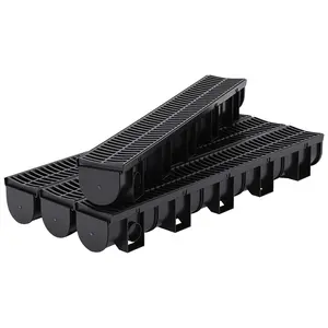 Garvee 4 Pack Trench Drain System,39.4” Driveway Drainage Channel with Plastic Grates, 5.9” w x 5.1” h HDPE Channel Drain for Yard, Patio, Garage & Outdoor Drainage