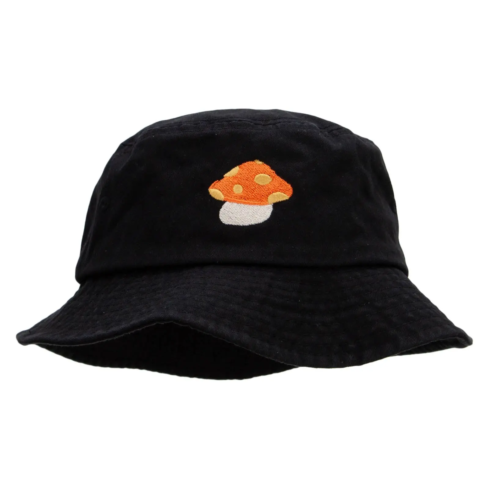 Orange Mushroom Monater Embroideered Unisex Multipurpose Crushable Cotton Twill Bucket Hat