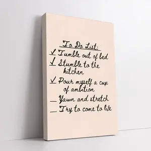 Funny Morning Routine Art, To Do List Print, Humorous Quote Poster, Minimalist Typography Art, Coffee Lover Decor, Cute Kitchen or Bedroom Decor, Gift Idea wooden frame canvas print wall