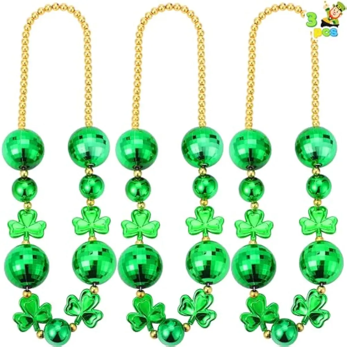 3 Pcs St. Patrick's Day Jumbo Bead Necklaces, Green Shamrock Necklaces Bulk for St. Patrick's Day Carnival Dress Up, Costume Party Accessories, Irish Day Decorations Favors