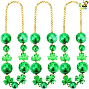 3 Pcs St. Patrick's Day Jumbo Bead Necklaces, Green Shamrock Necklaces Bulk for St. Patrick's Day Carnival Dress Up, Costume Party Accessories, Irish Day Decorations Favors