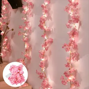 3Pcs 2M 20LEDs Cherry Blossom String Light Garland Artificial Flower Vines Fairy Lights for Bedroom Wedding Party Holiday Decoration