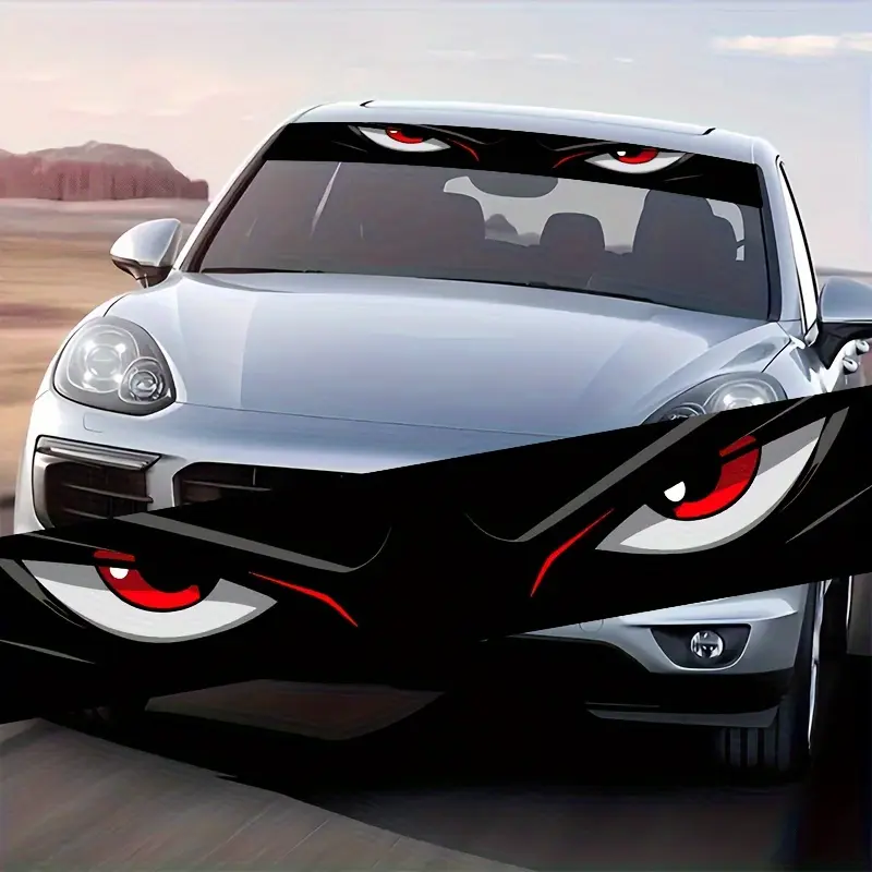 1PC Eye-catching Car Windscreen Sticker, Anime-style Red and Black Design, Scratch-resistant Vinyl Decal, Suitable for All Car Models, Car, Truck and SUV Modification and Decoration, Car Decals