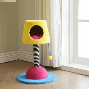 Stylish Table Lamp Cat Condo with Scratching Post | Space-Saving Cat Furniture