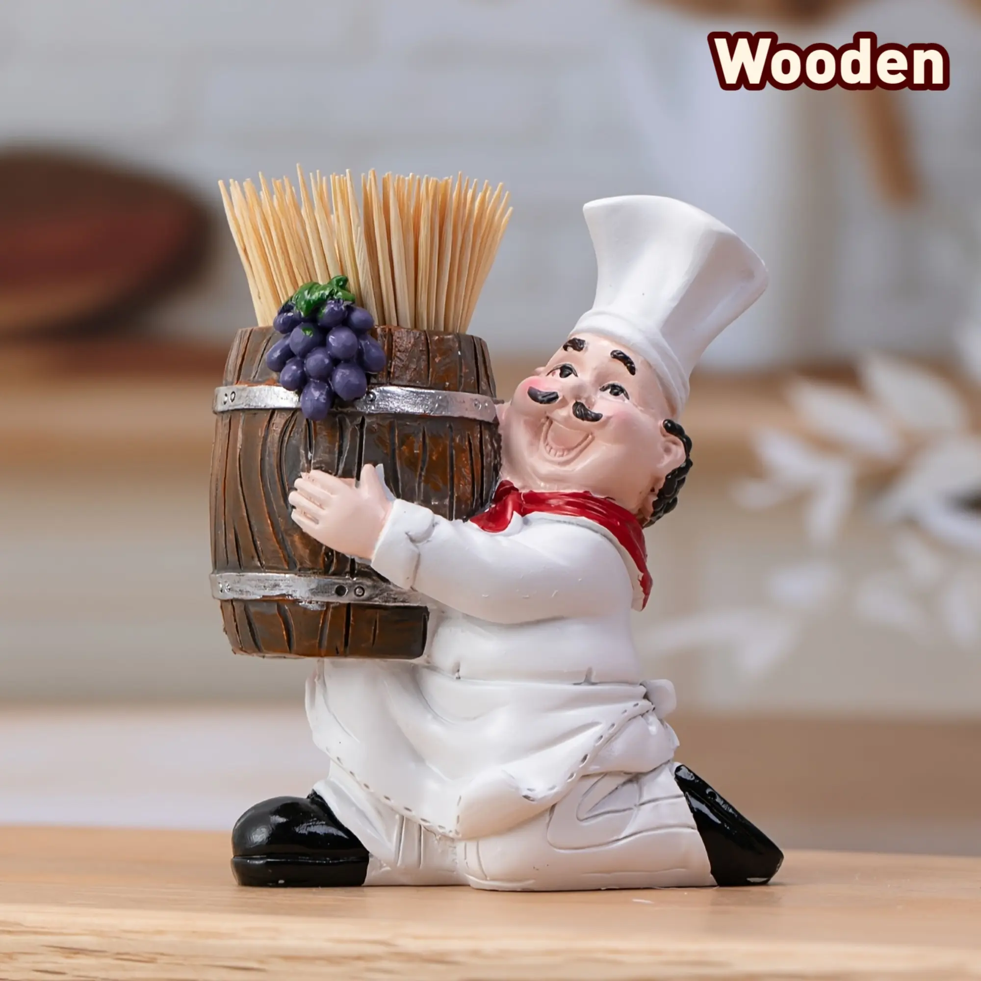 Charming Chef Theme Toothpick Holder with Barrel - Made of resin, no power supply required, suitable for home and party decoration, Storage Organizer