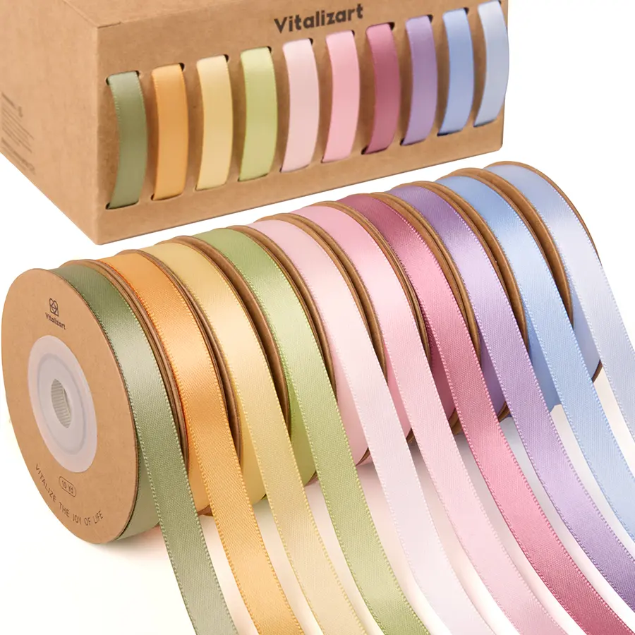 Vitalizart 3/8 in Double Face Satin Ribbon Set 10 Rolls 100 yd for Gift Wrapping Bouquets Bows Weddings Birthdays Baby Showers and Crafts
