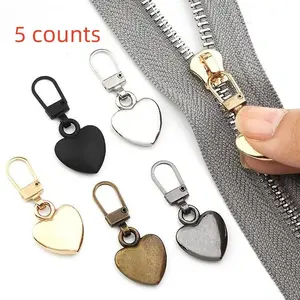 Heart Shaped Zipper Pull Replacement, 5 Counts Detachable Metal Zipper Pull Kit, Accessory for Coats Backpacks Jackets Pants Jeans Suitcase Purses Handbags