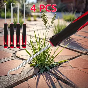 4-piece weeding tool set, manual weeders with non-slip grips, metal ground nail removal hooks suitable for garden gaps and paving joints - ideal for replacing door and window sealing strips