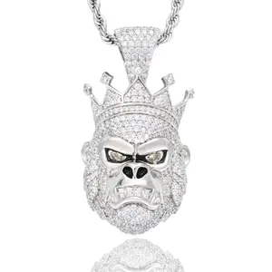 【#P789】King Kong Charm Pendant UCCIYO S925 Sterling Silver Synthetic Moissanite Pendant Necklace for Women Men Hip Hop Jewelry Gift