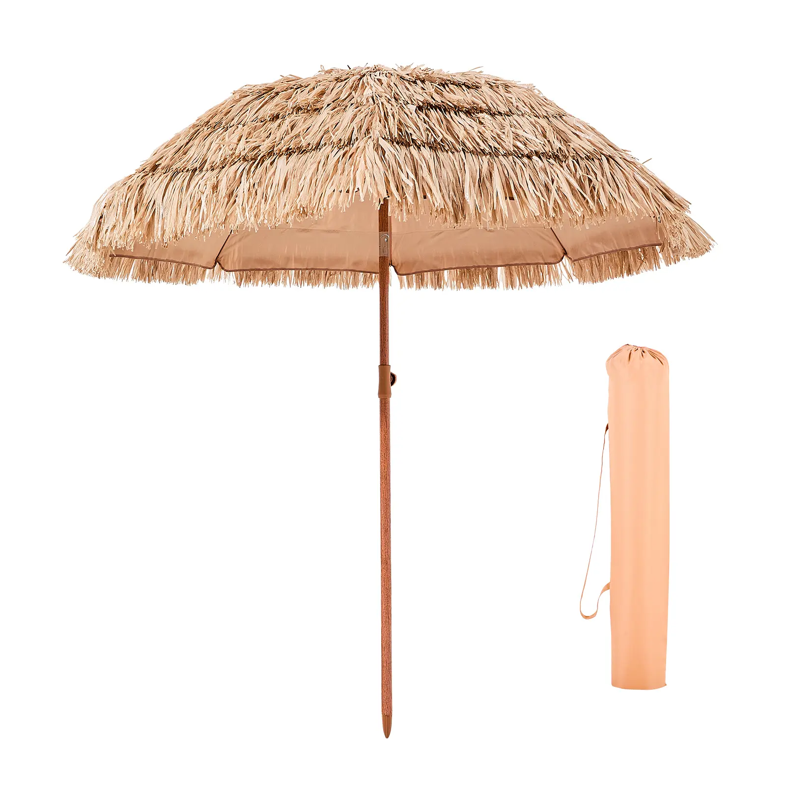 Tiki Umbrella, 6 ft Thatched Patio Umbrella with Tilt, Hawaiian Style Beach Parasol with Durable PP Thatch and 8 Metal Ribs, Grass Pool Umbrellas for Beach, Patio, Poolside, Backyard & Garden