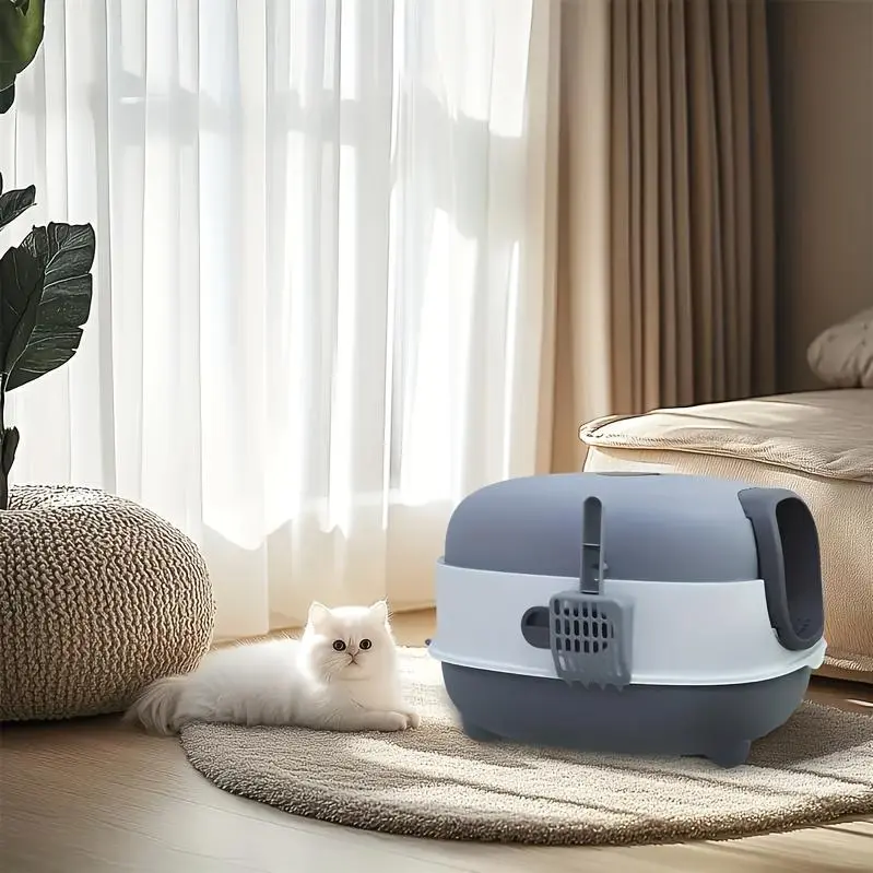 A Spacious Litter Box For Cats That Is Completely Covered, Prevents Spills, Convenient To Store And Set Up, Can Accommodate for cat Litter, Comes With A Scoop, And Is Easy To Clean - Ideal For Small To Medium for cats, Without Battery