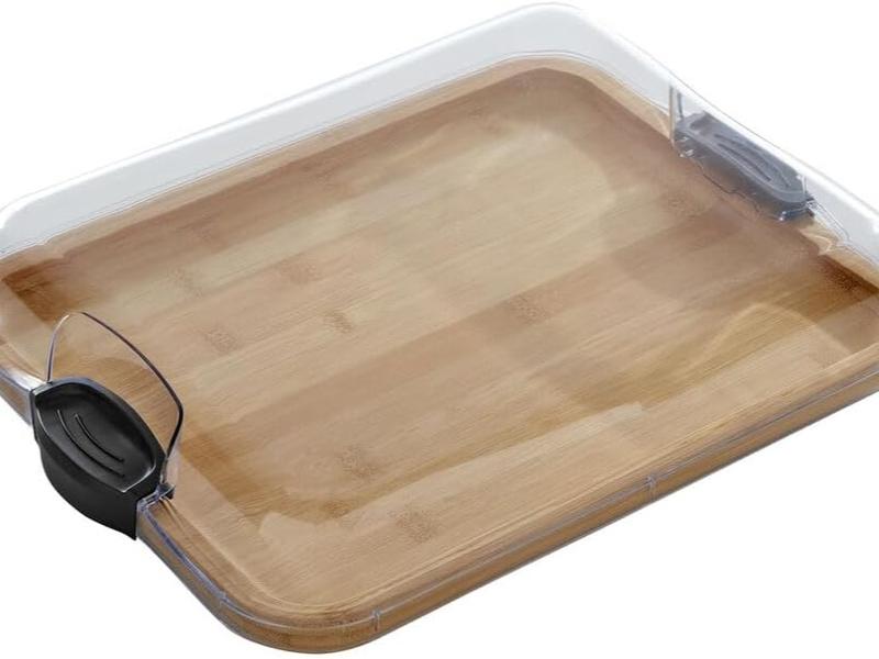 Farberware Build-A-Board Bamboo Cutting Board with Clear Locking Lid and Black Handles, Perfect for Charcuterie, Snacks, and More - Make it. Take it. Enjoy it, 11x14 Inch, Single Compartment