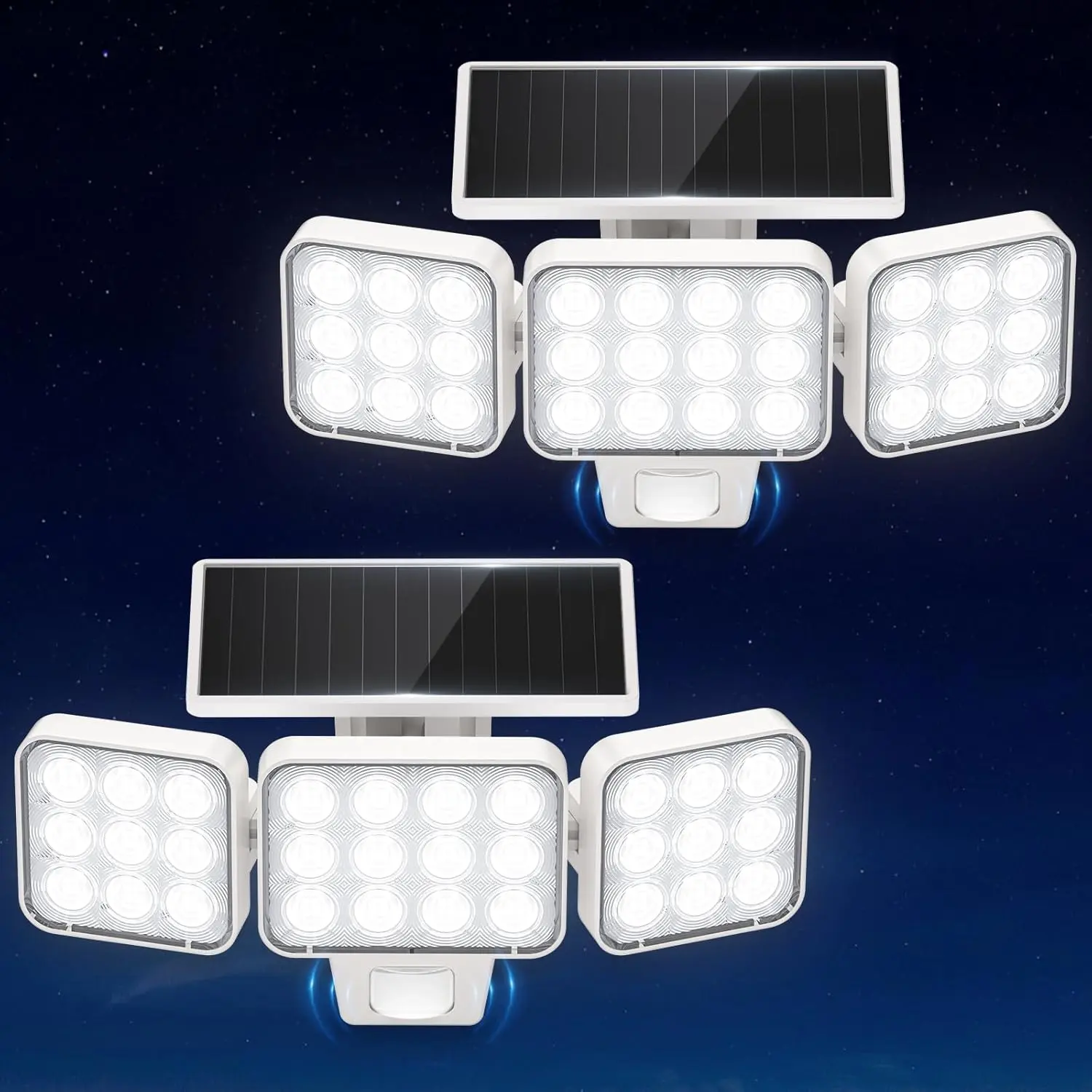 Solar Lights Outdoor Motion Sensor, 3500LM Bright Solar Flood Lights Outdoor, Adjustable & Upgrade Glass Panel, Wireless LED Solar Powered Security Spot Lights Waterproof for Yard-2Pack, White