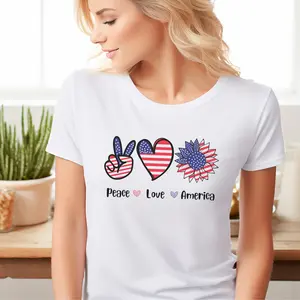 "Peace Love America" Unisex T-Shirt - Patriotic Symbols with US Flag Design