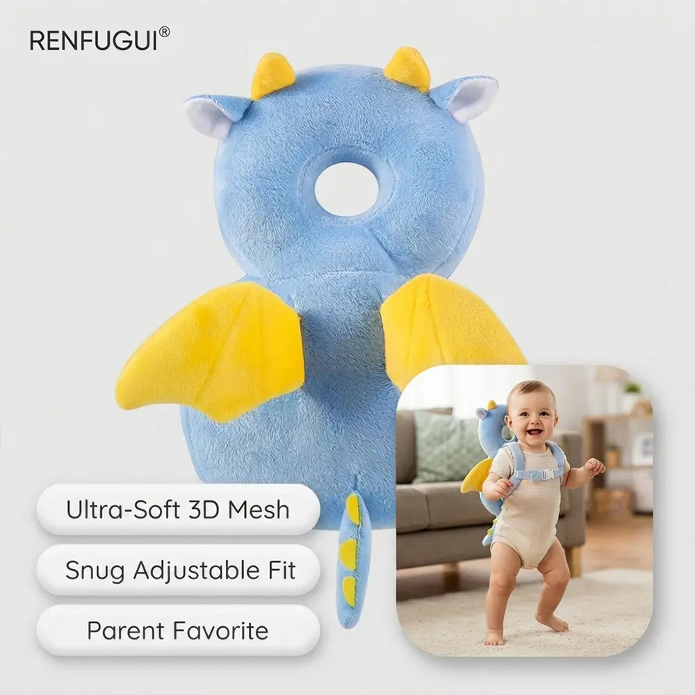 RENFUGUI Sky Blue Dragon Wearable Back Pad, Adjustable Soft 3D Mesh Baby Backpack with Hollow Airflow Design for 5-24 Months, Breathable Infant Backpack for Sitting Standing Milestones, Baby Shower Gift