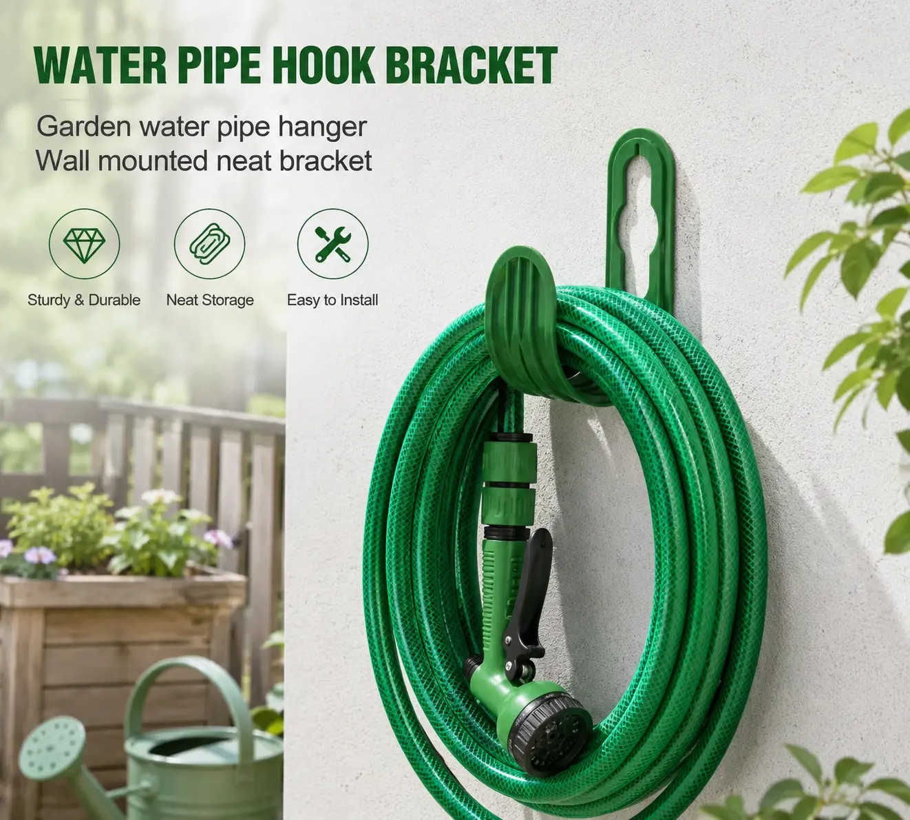 Water pipe hook bracket, garden water pipe hanger, garden watering pipe hook wall mounted neat bracket