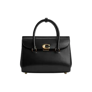 Coach Leather Tote Bag for Women with Push-Lock Closure and Multiple Pockets