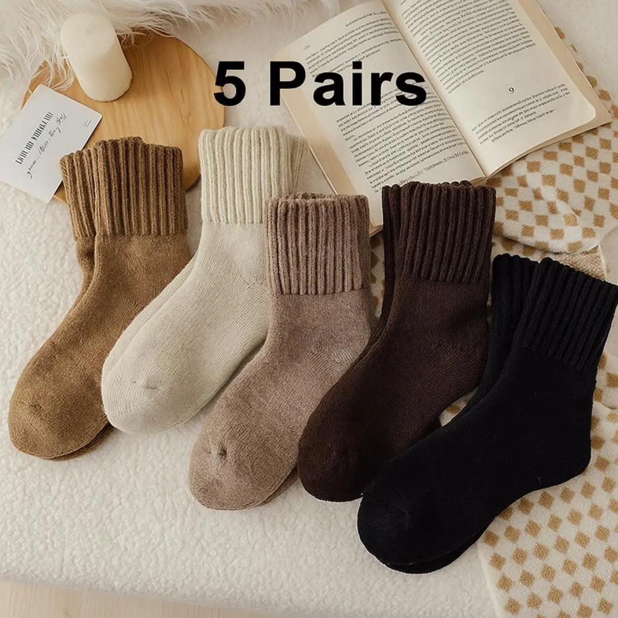 Women's Solid Mid-calf Socks, Casual Soft Comfy Warm Socks for Fall & Winter, Women's Socks for Daily Wear