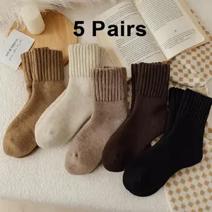 Women's Casual Soft Comfy Warm Socks for Fall & Winter Solid Mid-calf Socks for Daily Wear 5 Pairs Pack Machine Washable Polyester Knitting Basic Minimalist Outfit #TikTokShopHolidayHaul