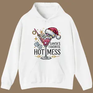 Santa's Hot Mess Hoodie, Christmas Hoodie, Christmas Drink Hoodie, Christmas Party Sweatshirt, Drink Shirt For Women Sweatshirt, Hoodie, Comfort Colors