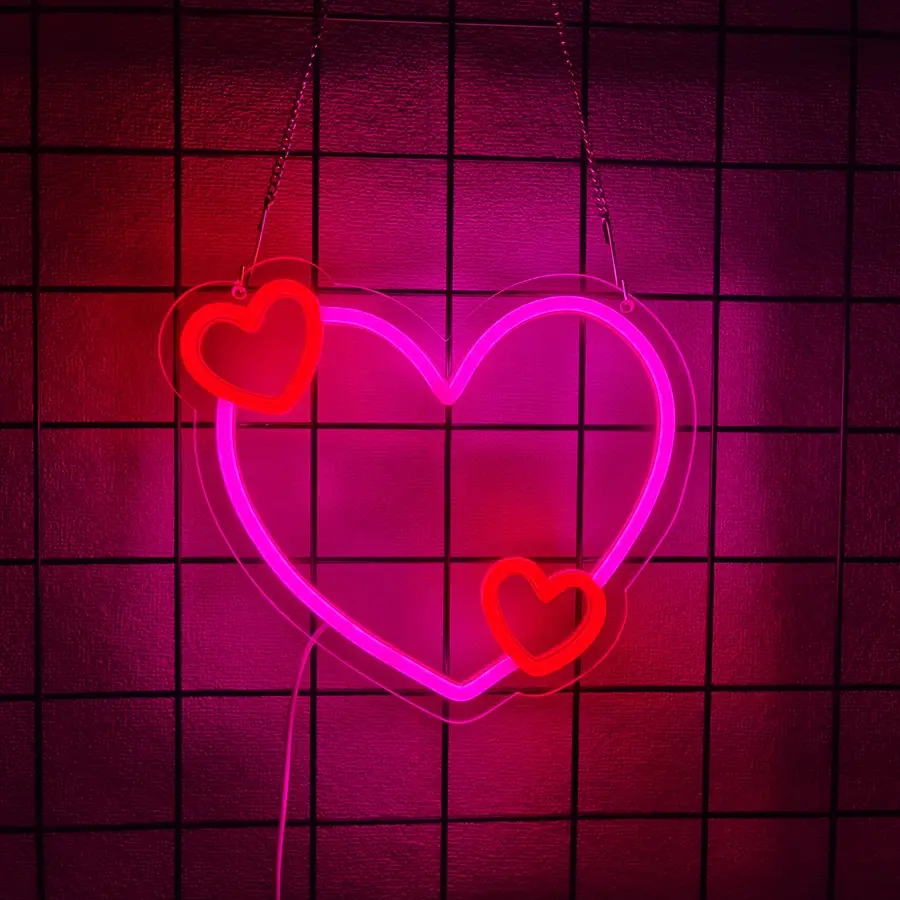 Pink Heart Neon Sign, Neon Heart Light for Wall Decor, Love Hearts LED Light up Sign USB Powered Romantic Light Sign for Bedroom Valentine's Kids Room Wedding Party Decoration