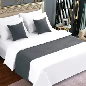 Dark Grey Imitation Linen Decorative Bed Runner Bed Scarf for Home Hotel (Pillowcases Sold Separately)