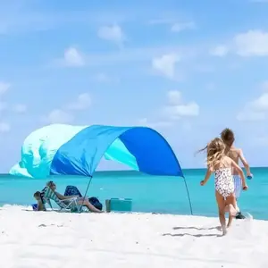 150 Sq.Ft Wind-Powered Beach Shade Canopy – Ultra-Light 4 lbs, Easy 3-Min Setup, Blue, Perfect for Family Beach Outings & Relaxation, 3-4 Person Sun Shelter