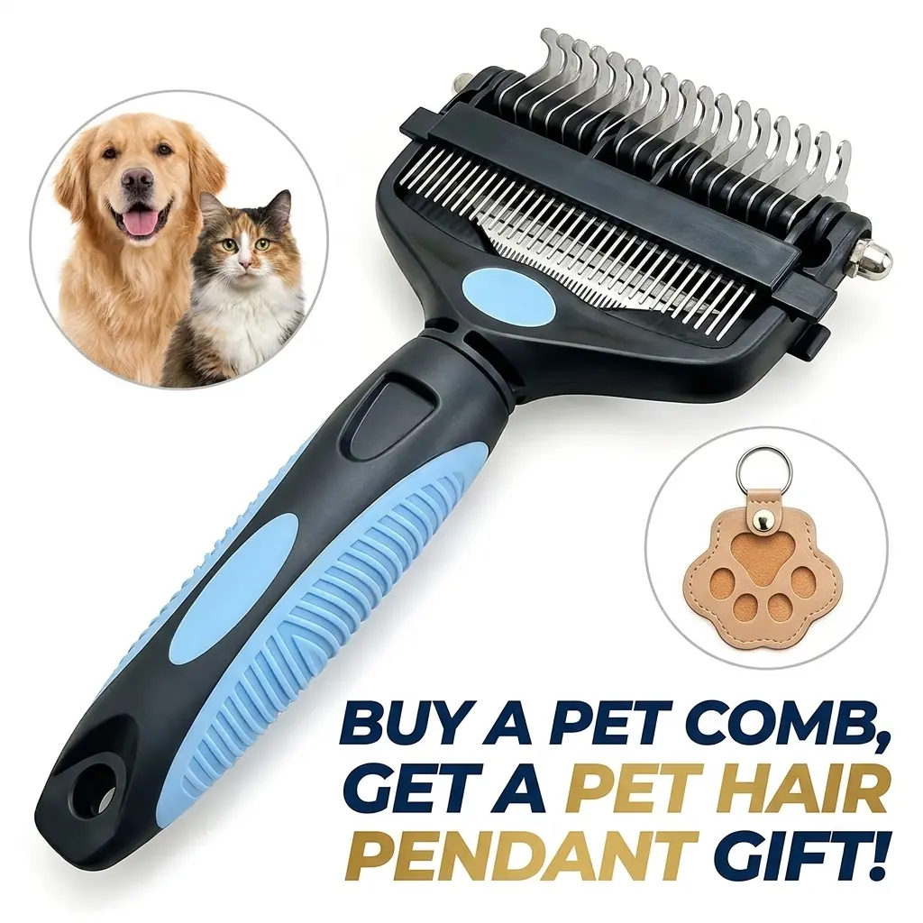 Double-Sided Pet Grooming Brush - Plastic Deshedding Tool with Professional Undercoat Rake Comb, Anti-Shedding Dematting for Dogs, Clean Beauty/Hair Care Design to Remove Loose Fur & Prevent Flying Hair