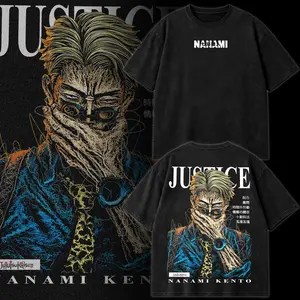 Nanami Kento Anime Shirt Washed – JJK Manga Graphic Tee Vintage Acid Washed Heavy Cotton Oversized Anime T-Shirt, Gildan Hoodie & Tee, Ratio Technique Scene, Dark Anime Streetwear Retro Unisex Otaku Fan Shirt