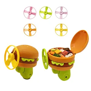 6Pcs Hamburger Cat Toy Set, Freeze-Dried Treat Storage, Launcher Gun, Flying Disc & Propeller, Interactive Hunting & Chasing Toy, Boredom Relief for Cats & Kittens