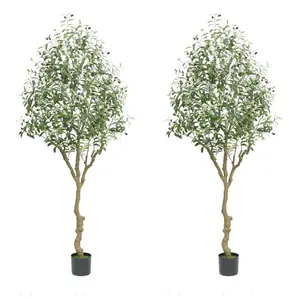 2Pack Artificial Olive Tree,Indoor Artificial Plants Large Olive Tree, Potted Olive Silk Tree with Natural Wood Trunks Lifelike Leaves and Fruits for Home Office Decor Living Room