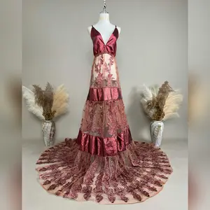 Chic Red V-neck Maxi Gown Maternity or Non-maternity Dresses for Photoshoot and Baby Shower Outfit