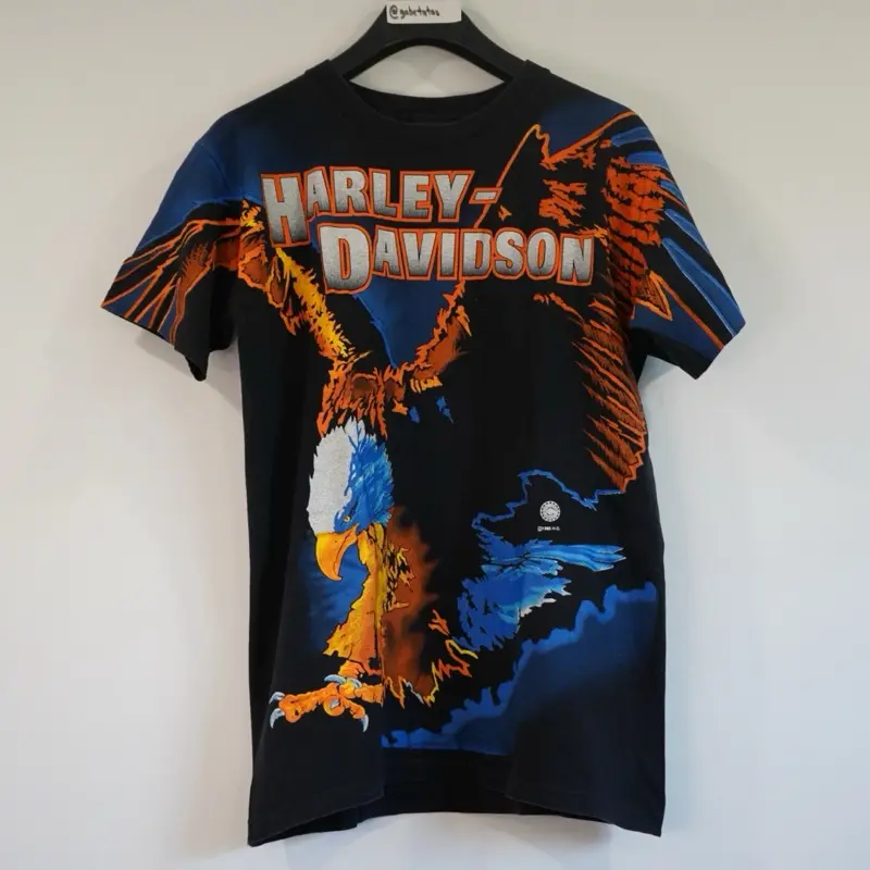 Vintage 1995 Harley-Davidson Eagle All Over Print T-Shirt Storm Riders San Juan Puerto Rico Sz M