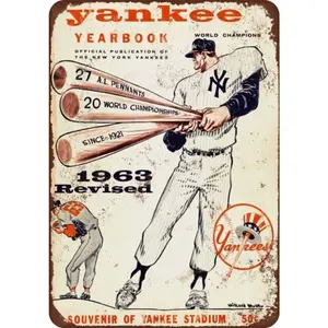 Vintage 1963 New York Yankees Yearbook Reproduction Aluminum Sign 8x12 Inches Wall Decor Sports Memorabilia Collectible