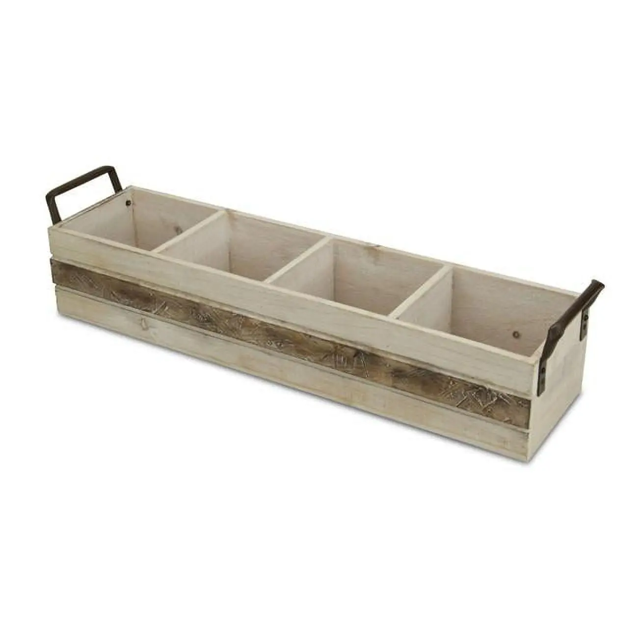 Cheungs FP-3879PW Rattan Wood Storage Organiser - Rectangular, 4-Compartment Light Decor Storage Box, Wicker, Boxes