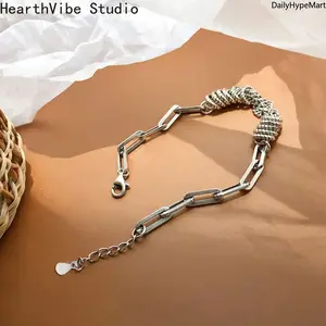 Vintage Simple Heart Pendant Silver Bracelet, Unisex Trendy Jewelry Gift