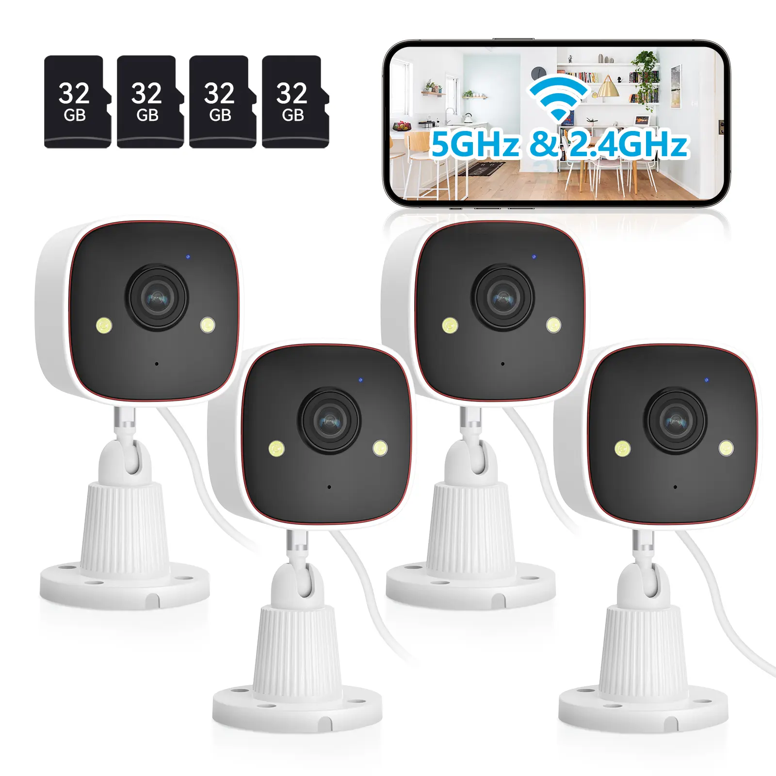 3MP 2K 2.4g/5g WiFi Indoor/Outdoor Security Camera with SD Card, Night Vision, Motion Detection, 24/7 Recording & 2-Way Audio - Ideal for Baby, Home, Pet Surveillance Crystal Monitoring
